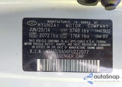 2015 Hyundai Veloster Re:flex z USA, uszkodzony, nr VIN KMHTC6AD6FU222077